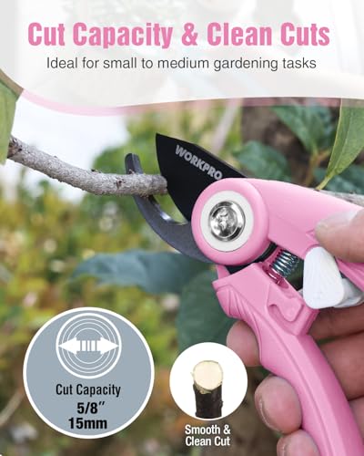 WORKPRO 6.9" Bypass Pruning Shears Gardening Scissors with SK5 Blade, Pink - color: Pink