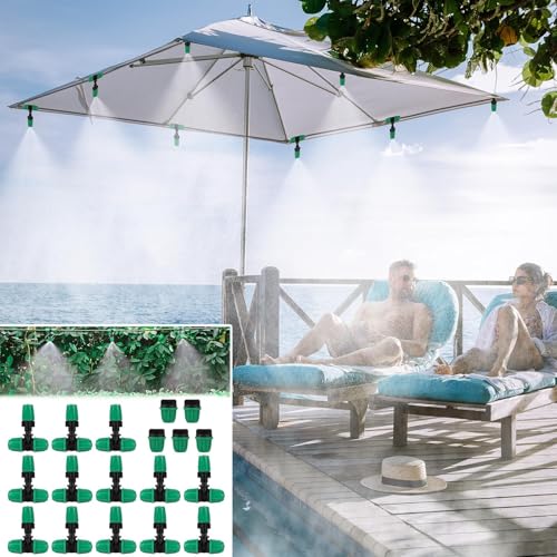 Drip Irrigation Misting Nozzle Kit, 45Pcs Drip Irrigation Parts with 20Pcs 4/7" to 1/4" Barbed Tee Connectors, 20Pcs 1/4" Green Atomizing Misting Nozzles, 5Pcs 4/7" End Caps for Garden Watering - size: Basic Drip Irrigation Kit