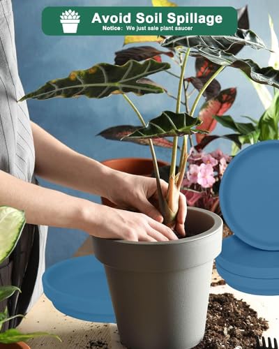 vensovo 8 Inch Steel Blue Terracotta Plant Saucers, 4 Pack Large Clay Trays - color: Blue