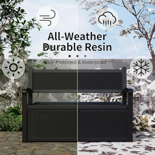 PatioZen 80 Gallon Storage Bench Deck Box, Black - color: Black, size: 80 Gallon