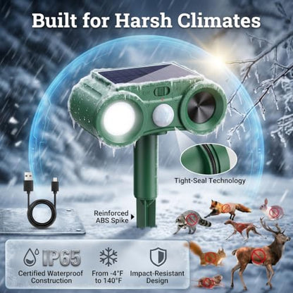2026 Solar Ultrasonic Animal Repellent Outdoor 4 Pack Deer Squirrel Deterrent with Motion Sensor & Flashing Light, Sonic Racoon Fortress Pro Repeller to Keep Cat Rabbit Dog Out of Yard & Garden