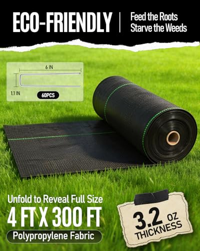 joyhalo 4ft x 300ft Heavy Duty Weed Barrier Fabric, 3.2oz Woven Geotextile