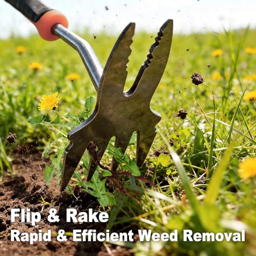 Hand Weeder Puller Tool, Heavy-Duty Stainless Steel Root Removal Tool with Ergonomic Non-Slip Handle, Manual Dandelion Remover for Garden Lawn Yard, Handheld Weeding Tool for Deep Roots, 2 Pack