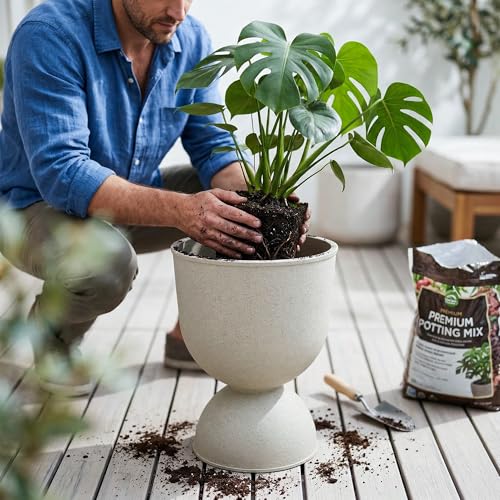 KOL 18 Inch Tall Planters, Beige Plastic Urn Planters, 2 Pack - color: Beige, size: Bundle: 18"+18"