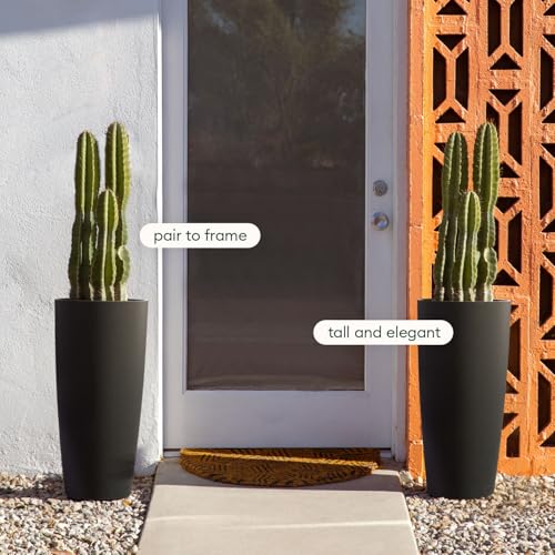 Veradek Mason Series Vega Planter - Tall Round Outdoor Planter with Shelf - color: Black, size: 28 inch