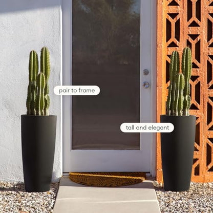 Veradek Mason Series Vega Planter - Tall Round Outdoor Planter with Shelf - color: Black, size: 28 inch - 2 pack