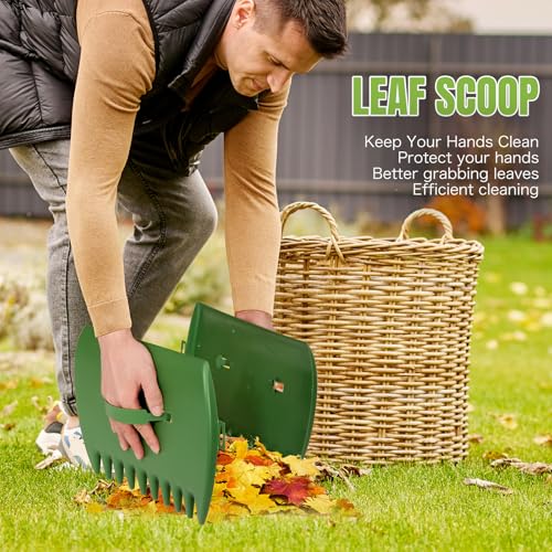 65 Inch 25 Tines Metal Leaf Rake Set with 32 Gal Bags Scoops, 18in Wide - style: Green