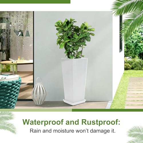 24" Set of 2 Tall White Planters for Outdoor Plants, Tapered - color: Classic White