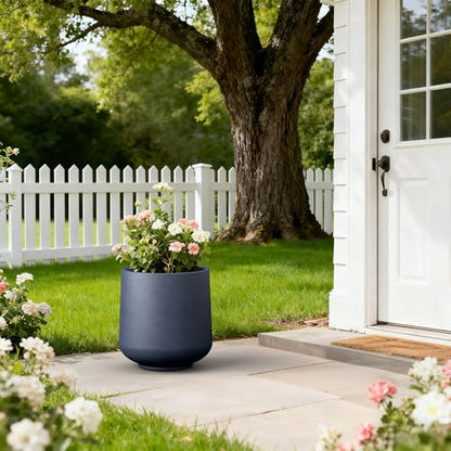 Kante 17.3" Tall Round Curved Concrete Planter, Charcoal Floor Pot - color: Charcoal, size: 15.3" D