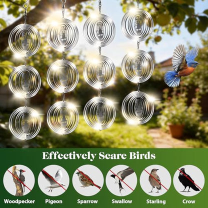 CHONOVO 12 Discs 4 Set Bird Deterrents for Outside, Owl Wind Spinner - size: Owl (12 Discs 4 Pcs)