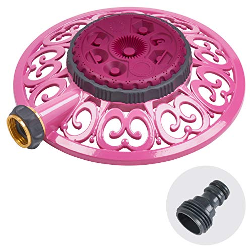 Melnor 65100-AMZ Sprout Metal 8-Pattern Sprinkler and QuickConnect Product Adapter Amazon Bundle, Raspberry Red - color: Raspberry Red