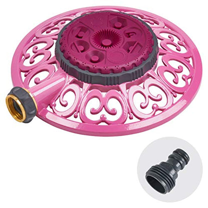 Melnor 65100-AMZ Sprout Metal 8-Pattern Sprinkler and QuickConnect Product Adapter Amazon Bundle, Raspberry Red - color: Raspberry Red