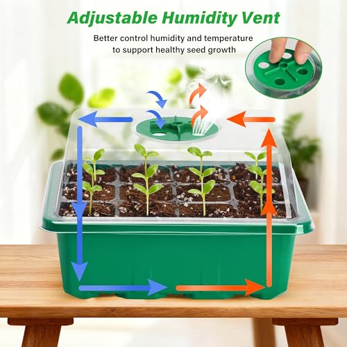 Bonviee 5-Pack Seed Starter Trays, Humidity Dome, Base, 12-Cell Tray, Green - color: Green, size: 5 Packs (60 Cells)