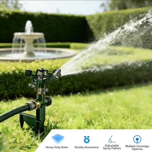 Hourleey 2 Pack Impact Sprinklers for Yard, Adjustable Pulsating Water Sprinkler Head on Step Spike, Zinc Alloy Lawn Sprinkler for 360 Degree Large Area Patio Garden Irrigation