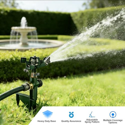 Hourleey 2 Pack Impact Sprinklers for Yard, Adjustable Pulsating Water Sprinkler Head on Step Spike, Zinc Alloy Lawn Sprinkler for 360 Degree Large Area Patio Garden Irrigation