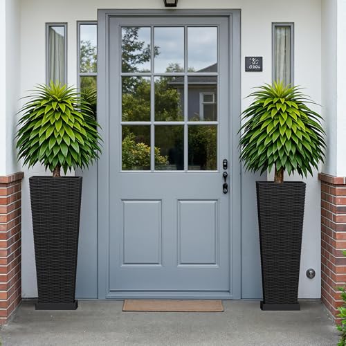 Devoko Resin 23.6'' Tall Planters, Large Taper Outdoor Planter - color: Black, size: 23.6" With Trays