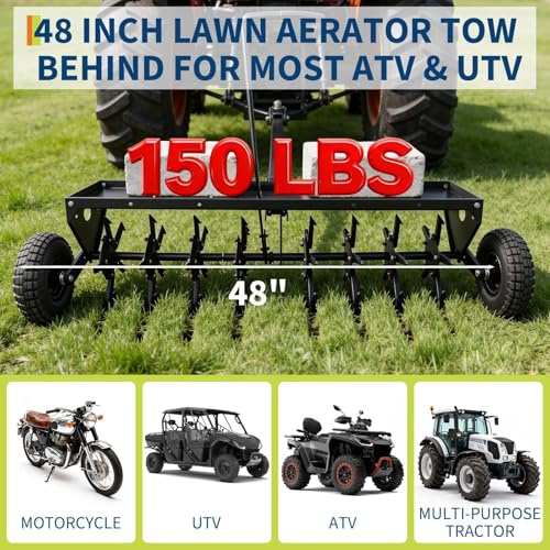 48'' Tow Behind Lawn Aerator, Heavy Duty Tow Pull Behind Plug Aerator with Universal Hitch, 3" Spikes & Inflatable Wheels, Tow Behind Core Aerator for Lawn, Grass Yard, Garden and Farms, Black - color: Black