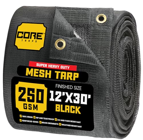Core Tarps 60% Black Shade Cloth with Grommets - 12 X 30 FT Heavy Duty Mesh Tarp - Sun Shade Cloth for Garden Vegetables Plants Greenhouse Outdoors Backyard Fences Dump Trucks Patio Mesh Shade Tarp - color: Black, size: 12'X30'