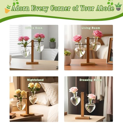 XXXFLOWER Plant Propagation Station Terrarium Wooden Stand 2 Love Bulb Vase - color: Transparent