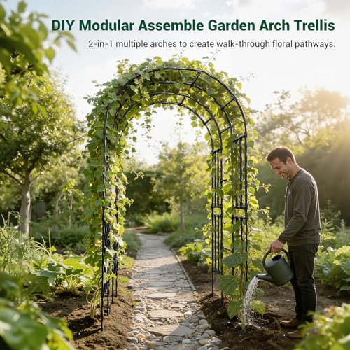Miory Garden Arch Trellis for Climbing Plants Outdoor, 3.9x7.9ft Steel with PE Coating, Garden Archway for Vegetable, Vines, Wedding Arbor (Black) - size: 3.9x7.9 ft