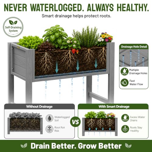 YEFU 34" Small Garden Planter, Wood-Look HIPS Compact Planter Box, Grey - color: Gray, size: 34"×18"×30"