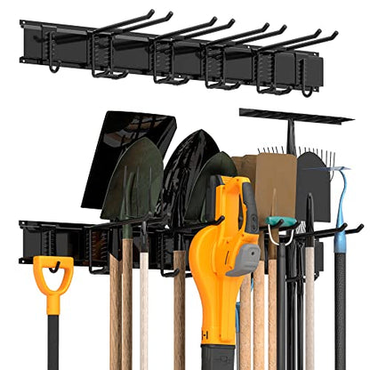 Sttoraboks Garage Wall Organizer, Heavy Duty Tool Hangers for Garage Wall with 6 Double Hooks & 2 Rails, Tool Organizer Wall Mount, Garage Hanging Storage Rack for Shovel, Rake, Broom and Ski Gear - size: 34inch 2 panels+6 hooks