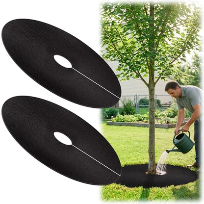 32.5" Non-Woven Tree Mulch Ring, 2 Pack Weed Barrier Mat,Degradable Tree Mulch Used to inhibit Weed Growth and Landscape Weed Control Plant Root Protection - color: Black-2pack-32.5"