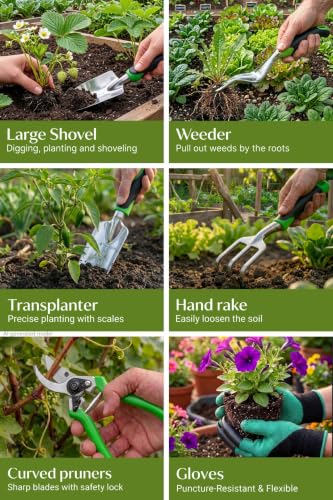 Gardening Tools Set, 23-Piece Heavy Duty Ergonomic Garden Hand Tools with Storage Tote, Knee Pad & Protective Gloves - Ideal Gardening Gifts for Women, Men & Gardeners - color: Gardening Tools Set