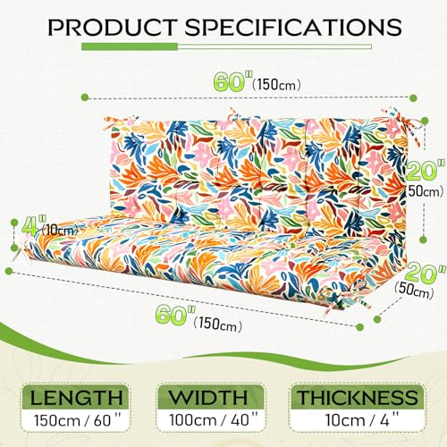 Oxford Fabric Swing Cushions with Backrest & Tie Straps for Patio Bench - color: Multicolor