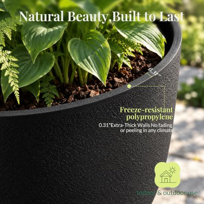 KOL 15 Inch Tall Planters, Black Plastic Urn Planters, 2 Pack - color: Black, size: Bundle: 15"+15"