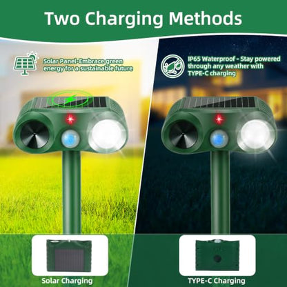 2 Pack Solar Ultrasonic Animal Repellent Deer Repellent Devices for Yard