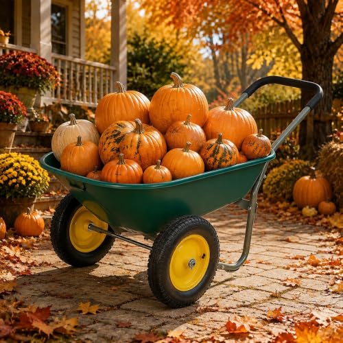 Dual-Wheel Wheelbarrow, 4.5 Cu Ft, 13" Pneumatic Tires - color: 4.5cbf|dark Green