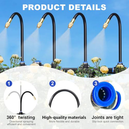 Drip Irrigation System 100FT 1/4" with 16PCS 360° Adjustable Brass Nozzles - size: 100FT