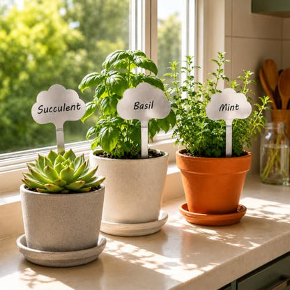 Cloud Shape Stainless Steel Plant Labels with Marker Pen for Outdoor Indoor 20 PCS Reusable Metal Garden Markers for Vegetables Herb Flower Seed Greenhouse - size: 7.8 inch