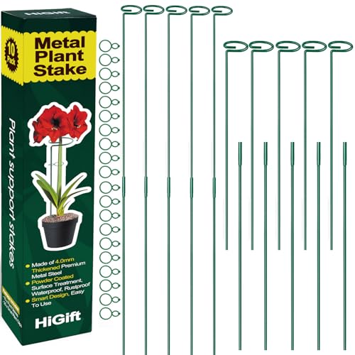 10 Pack Height Adjustable Plant Support Stakes (17" or 32" Inches), Metal Plant Stakes for Indoor Outdoor Plants, Tall Plant Stick Support Ring Cages for Garden Flower Amaryllis Orchid Gladiolus - size: 32 or 17 Inch-10 Pack