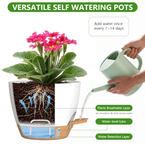 Large Self Watering Pots for Indoor Plants, 12/10/9/8 Inch White