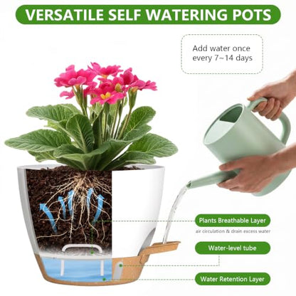Large Self Watering Pots for Indoor Plants, 12/10/9/8 Inch White
