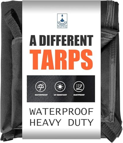 3x3ft Black Tarp Heavy Duty Waterproof, Oxford Fabric Cover 20mil - size: 3x3ft