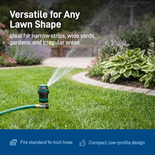 Orbit H2O-Six Gear-Drive Sprinkler on Metal T-Spike - Customizable Lawn Watering Coverage - Multi-Pattern Rotating Head with Adjustable Spray Range - Durable Outdoor Yard Irrigation Sprinkler - 58573