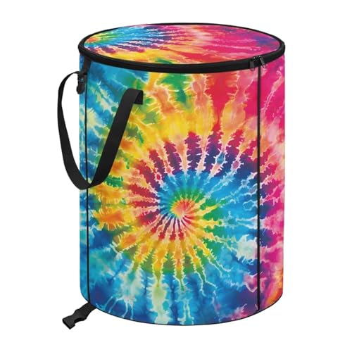 BIGCARJOB Tie Dye Collapsible Trash Can Camping Gargabe Bin Rainbow Trash Can Large Capacity Pop Up Garden Bag Storage for Travelers Camper Trailer - color: Rainbow Tie Dye