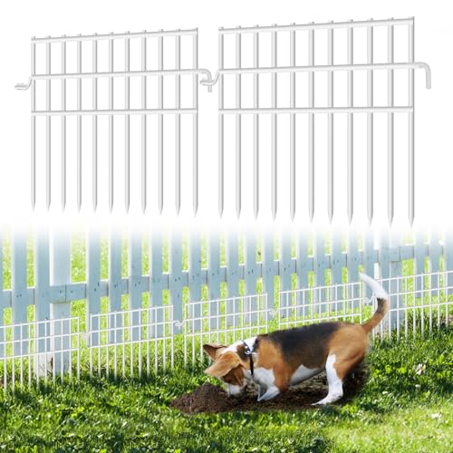 37ft (L) X 13in (H) Garden Animal Barrier Fence, 26 Pack No Dig Dog Fence Border, 1.44in Gap Decorative Fences, Rustproof Metal Wire Garden Border Fence for Dog, Rabbits Ground Stakes, White - color: White, size: 26 Panels, 13 in x 36.7 ft