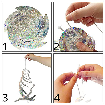 8 PCS Bird Spiral Hanging Reflectors, 15.8" L Hanging Bird Deterrents - color: Silver-8Pcs
