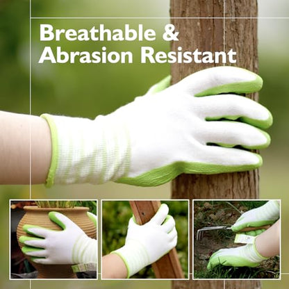 Gardening Gloves, Bamboo Fiber, Touch, Breathable, Rubber Coated, Green & Purple, S to XL - size: Medium