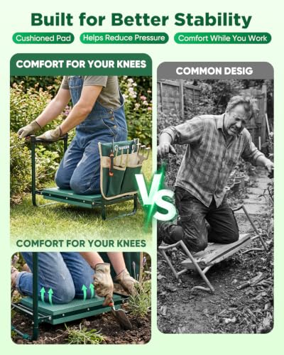 Saker Garden Kneeler and Seat-Garden Kneeler Gardening Bench Garden Stool with Heavy Duty 400LB Support, Foldable Garden Seat for Planting Weeding,Practical Gardening Accessories for Seniors