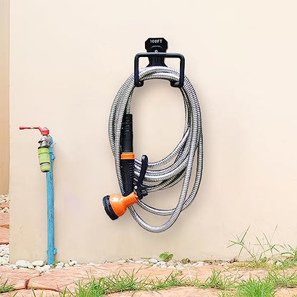 Besiter Garden Hose 25FT Stainless Steel Water Hose with 10 Functions Adjustable Spray Nozzle, Heavy-Duty Metal Garden Hose Flexible Durable No-Tangle & Kink Leak Dog Proof Hose for Yard Lawn(Orange) - size: 25FT