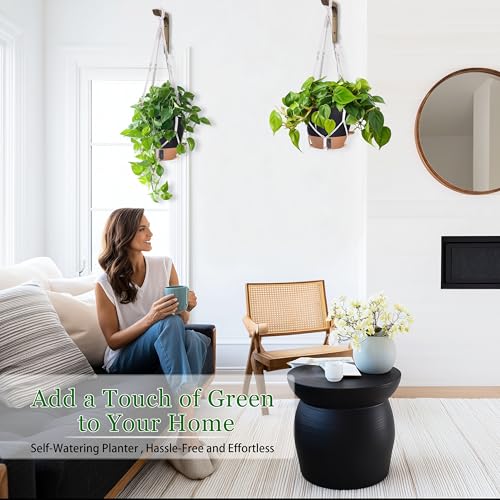 10 Inch Hanging Planters for Indoor Plants, 2 Pack, Self Watering, Black - color: Black, size: 10 Inch