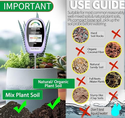 HSLGOVE Soil Test Kit, 2-in-1 Soil Moisture Meter/Soil PH Meter, Dual Screen Soil Tester, Soil Moisture Meter for Plants Watering/Gardening for Lawn,Farm Indoor&Outdoor Use-Deep Purple