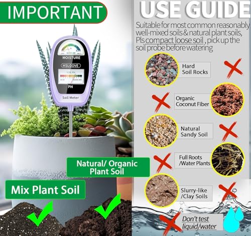 HSLGOVE Soil Test Kit, 2-in-1 Soil Moisture Meter/Soil PH Meter, Dual Screen Soil Tester, Soil Moisture Meter for Plants Watering/Gardening for Lawn,Farm Indoor&Outdoor Use-Deep Purple