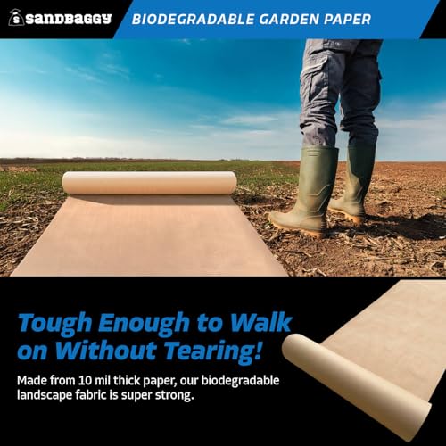 Sandbaggy Biodegradable Landscape Fabric - Garden Paper for Weeds - Paper Mulch Rolls - Made in America (3 ft x 50 ft, 1) - size: 3 ft x 50 ft