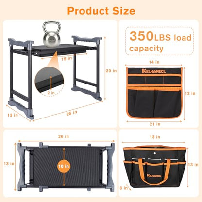 Garden Kneeler and Seat, Extra Wide Thick EVA Pad, Heavy Duty Foldable Garden Bench Holds 350lbs, Ergonomic Kneeling Stool with Garden Tool Pouches, Gardening Gifts for Women, Men & Seniors - color: Black & Orange
